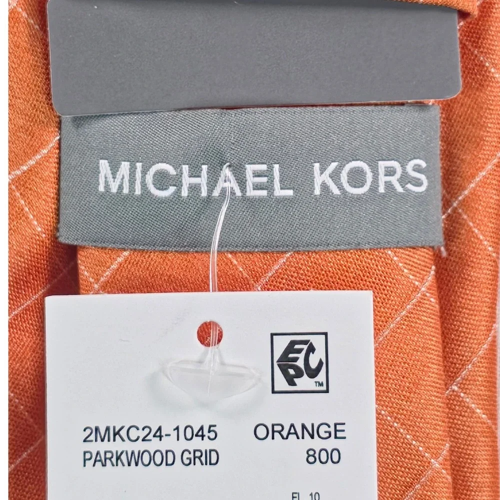 Michael Kors Mens Tie One Size Orange Parkwood Grid Silk Blend Necktie NWT